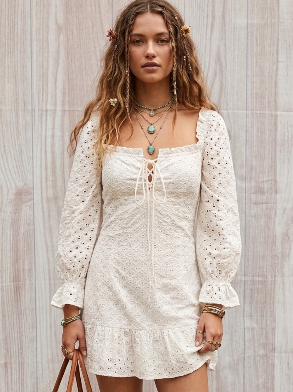 Hot & Delicious L eyelet lace embroidered romantic ruffle sleeve
Cottage dress